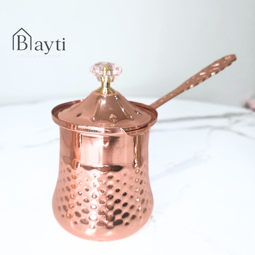 Bayti Stainless Steel Turkish Coffee Pot Set of 3 colors options Copper, gold, silver Color Finish with Elegant Design Durable Construction for Coffee Lovers