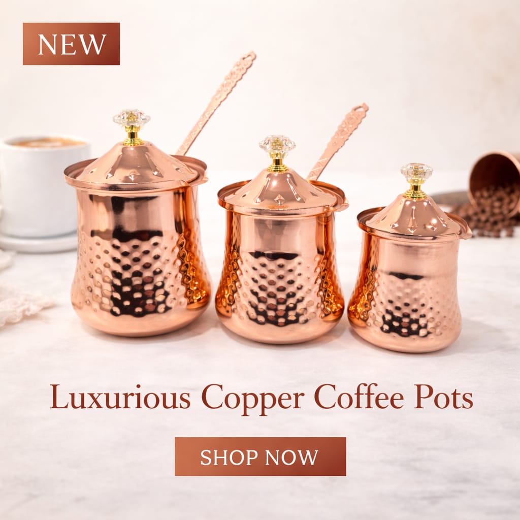 Bayti Stainless Steel Turkish Coffee Pot Set of 3 colors options Copper, gold, silver Color Finish with Elegant Design Durable Construction for Coffee Lovers