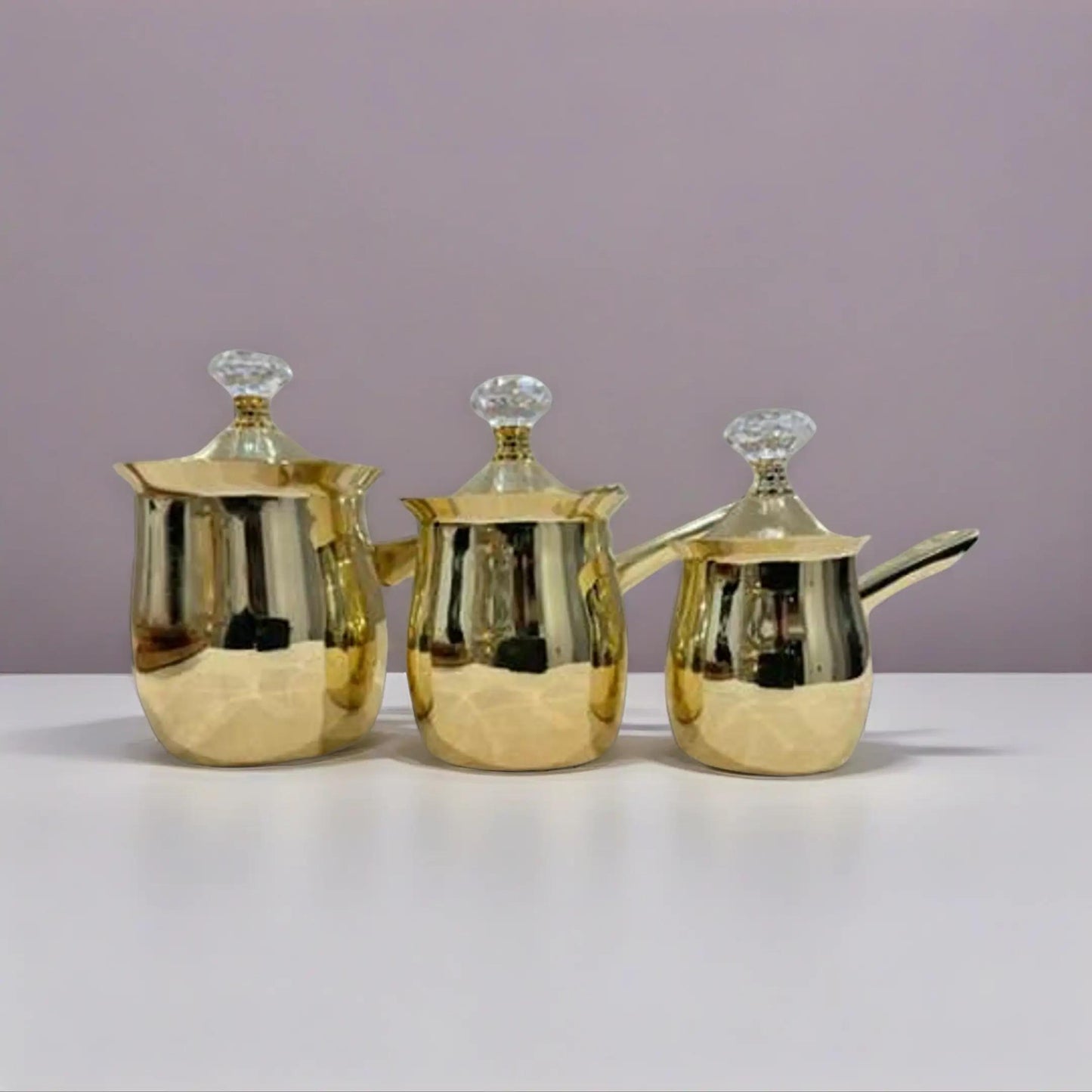 Golden Stainless Steel Coffee Pot Set of 3 with lids for Easy Brewing