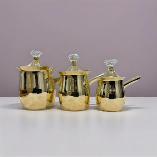 Golden Stainless Steel Coffee Pot Set of 3 with lids for Easy Brewing
