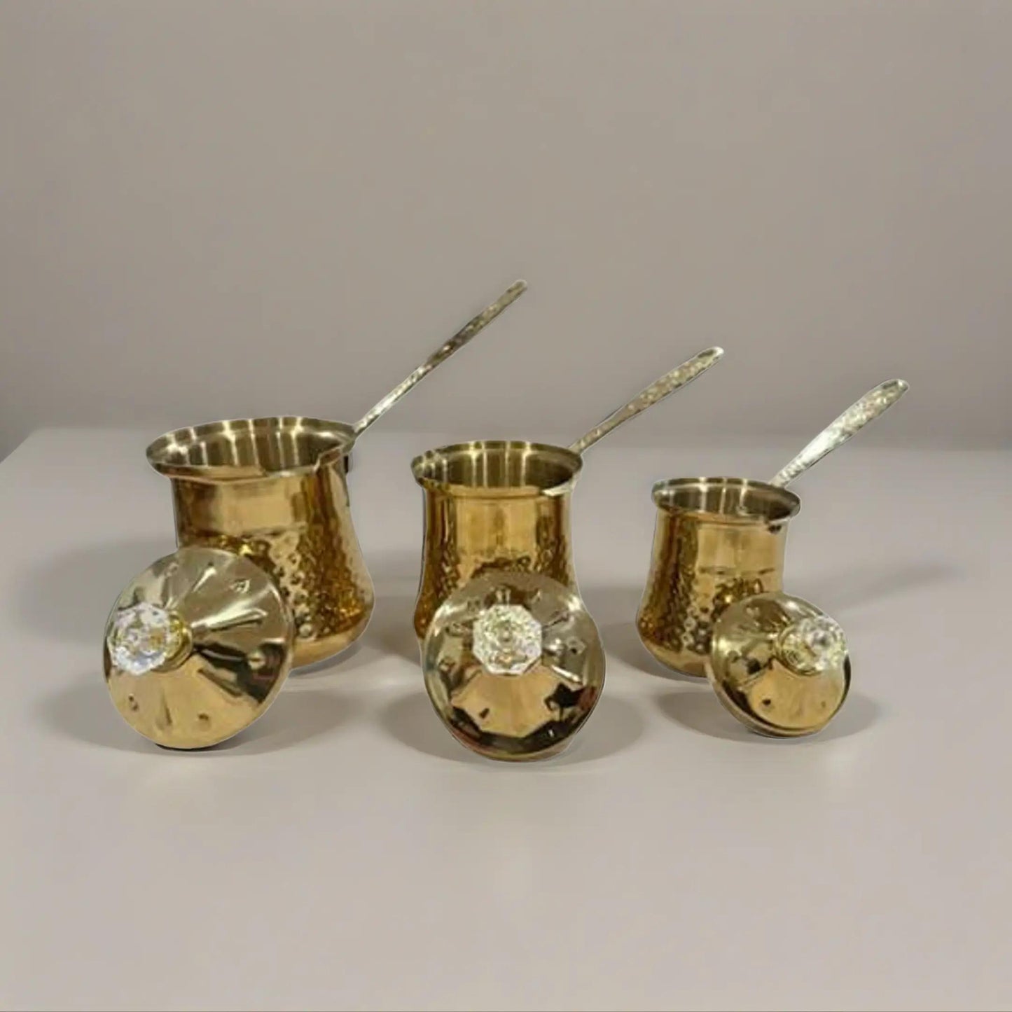 Bayti Stainless Steel Turkish Coffee Pot Set of 3 colors options Copper, gold, silver Color Finish with Elegant Design Durable Construction for Coffee Lovers