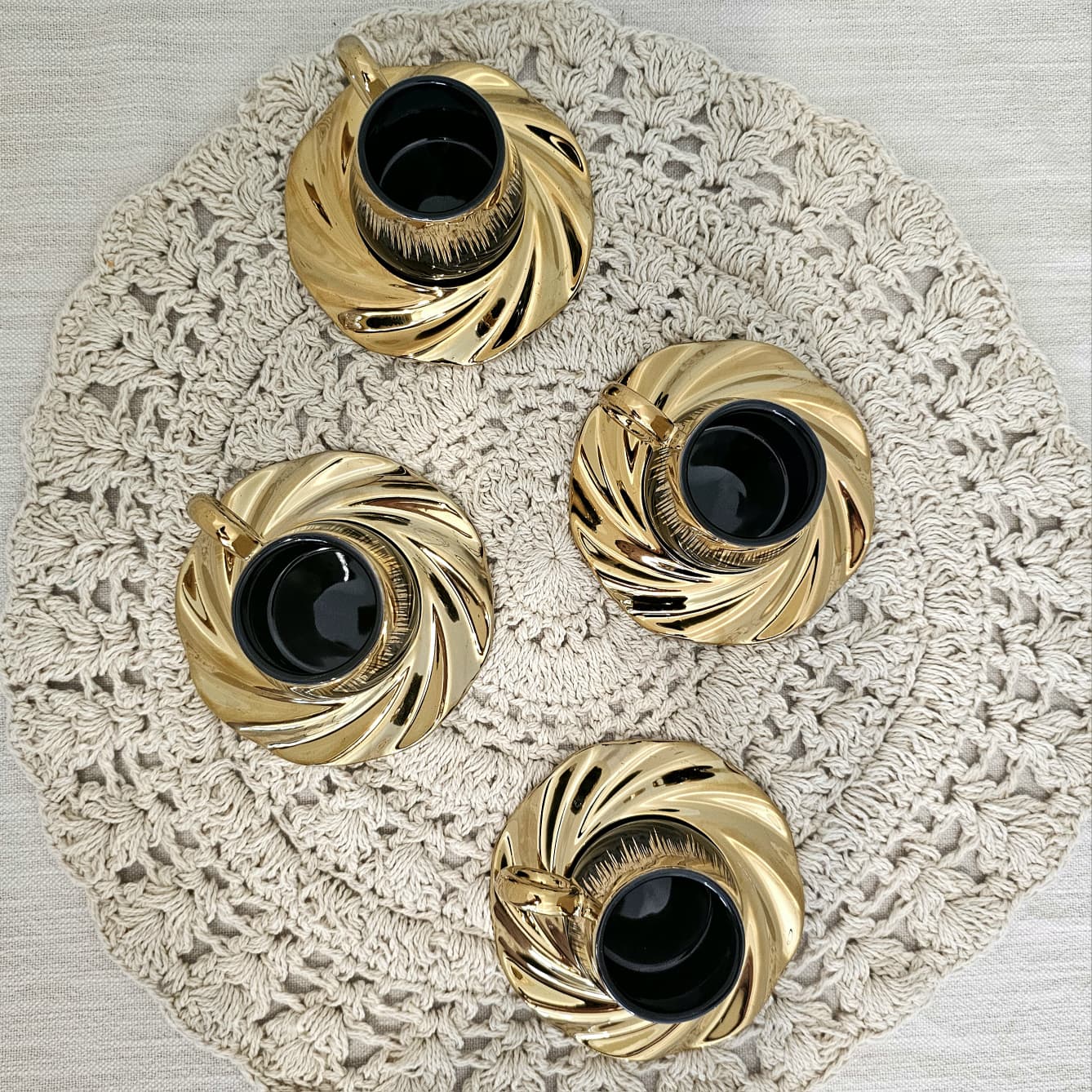 Luxury Arabic Coffee Cup Set 6 Pieces with Gold Accents Elegant Design Black & Gold Coffee Mug Collection