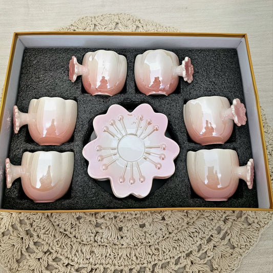 Luxury Pearl Tea & Coffee Cup Set - 6 Cups with Serving Plate, Elegant Design, Perfect for Coffee Time, Includes 6 Cups and Serving Plate