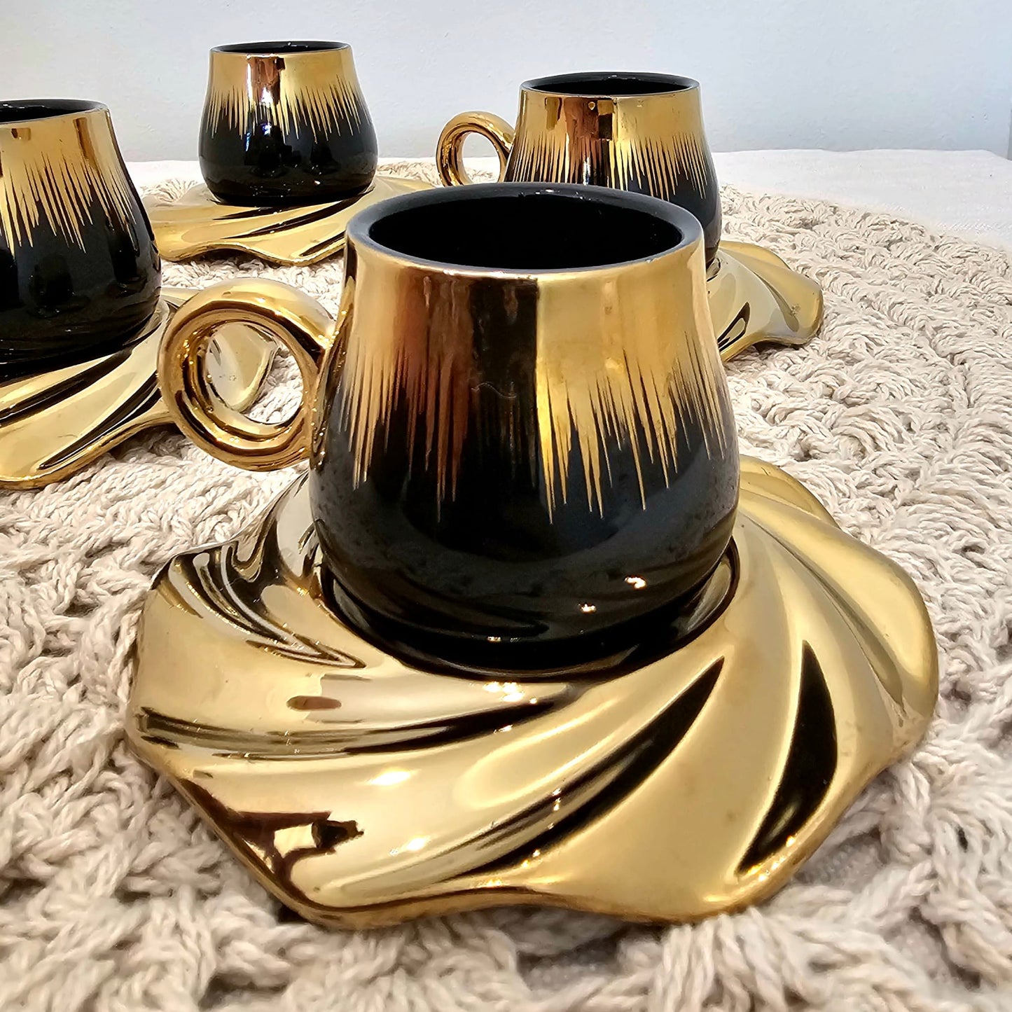 Luxury Arabic Coffee Cup Set 6 Pieces with Gold Accents Elegant Design Black & Gold Coffee Mug Collection