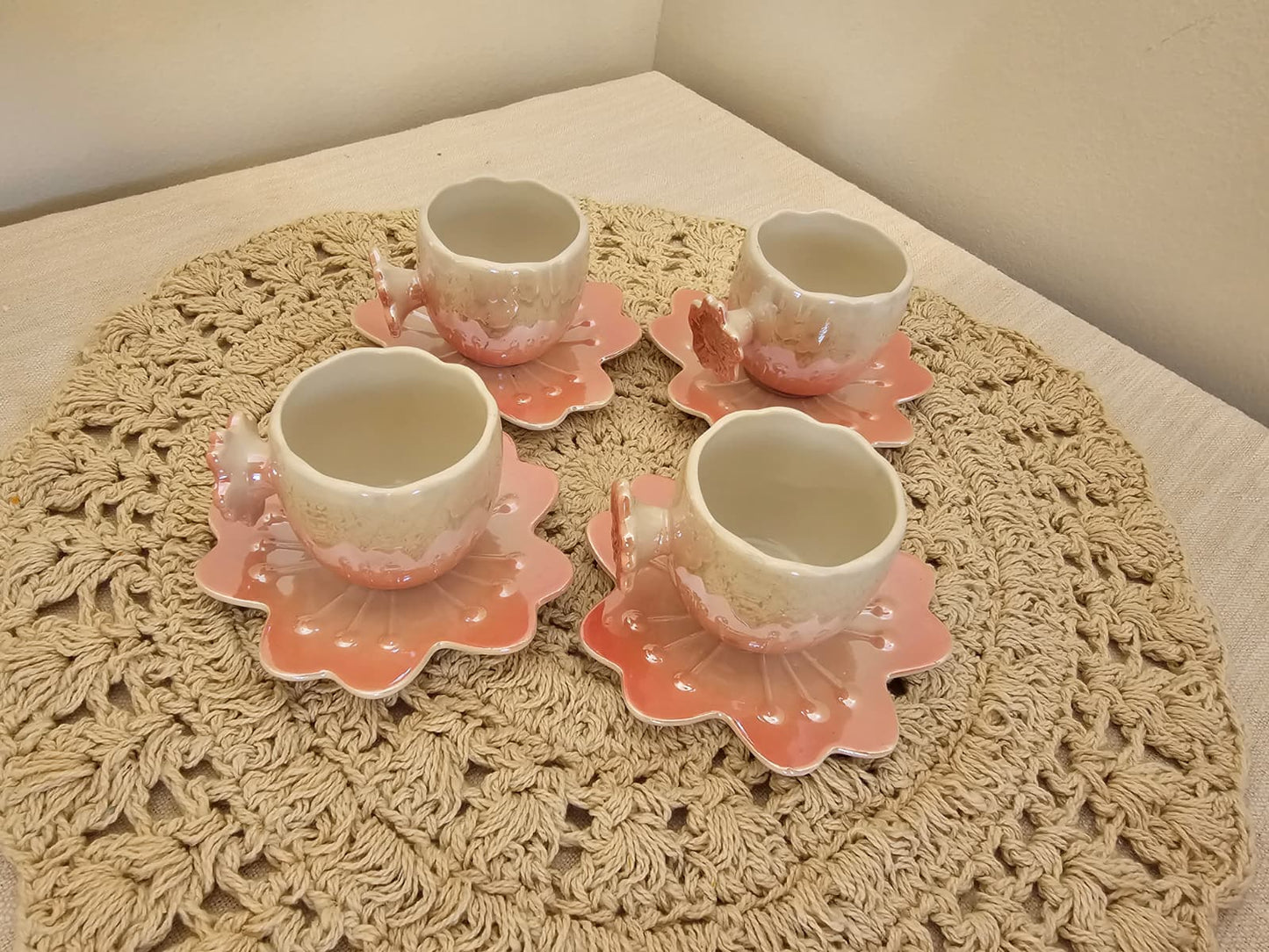 Luxury Pearl Tea & Coffee Cup Set - 6 Cups with Serving Plate, Elegant Design, Perfect for Coffee Time, Includes 6 Cups and Serving Plate