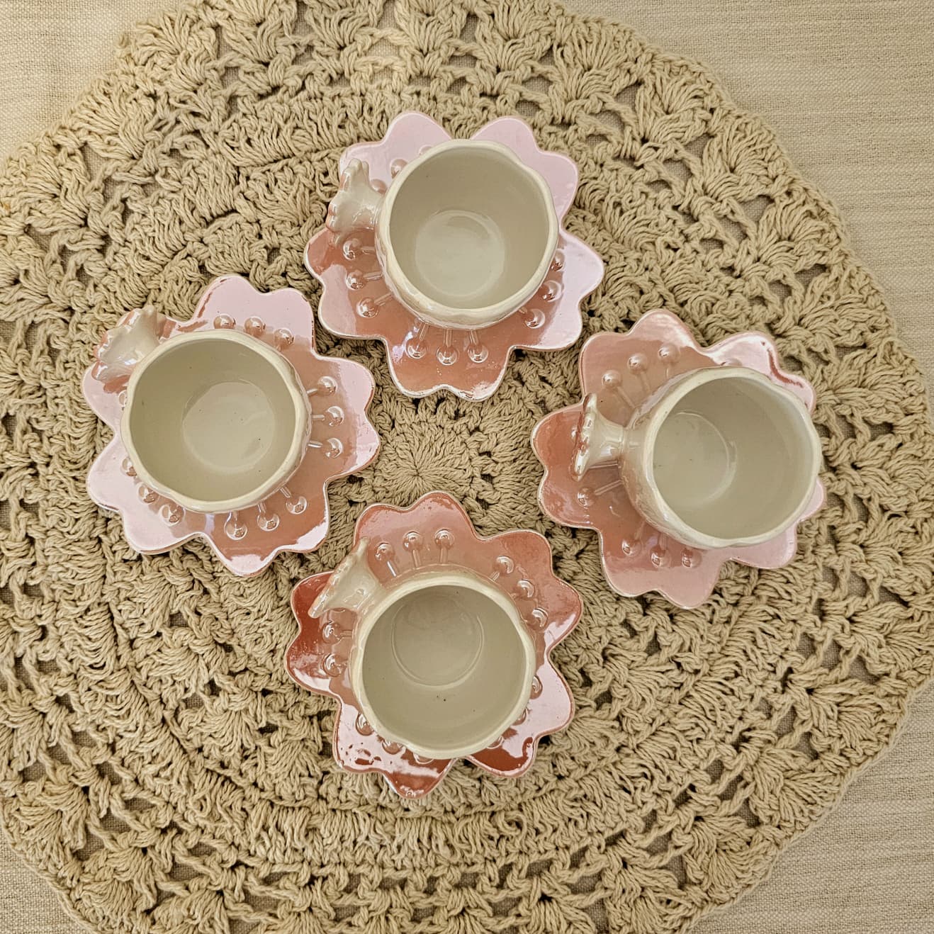 Luxury Pearl Tea & Coffee Cup Set - 6 Cups with Serving Plate, Elegant Design, Perfect for Coffee Time, Includes 6 Cups and Serving Plate