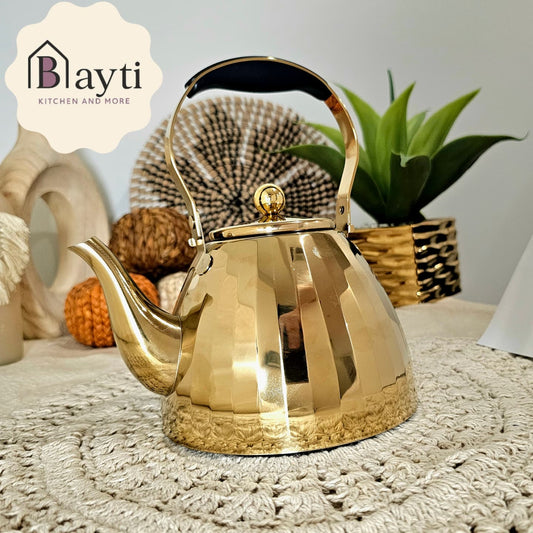Golden Stainless Steel Tea Kettle 1.5L - Elegant 1.5 Liter Capacity Classic Style for Kitchen Decor & Functionality