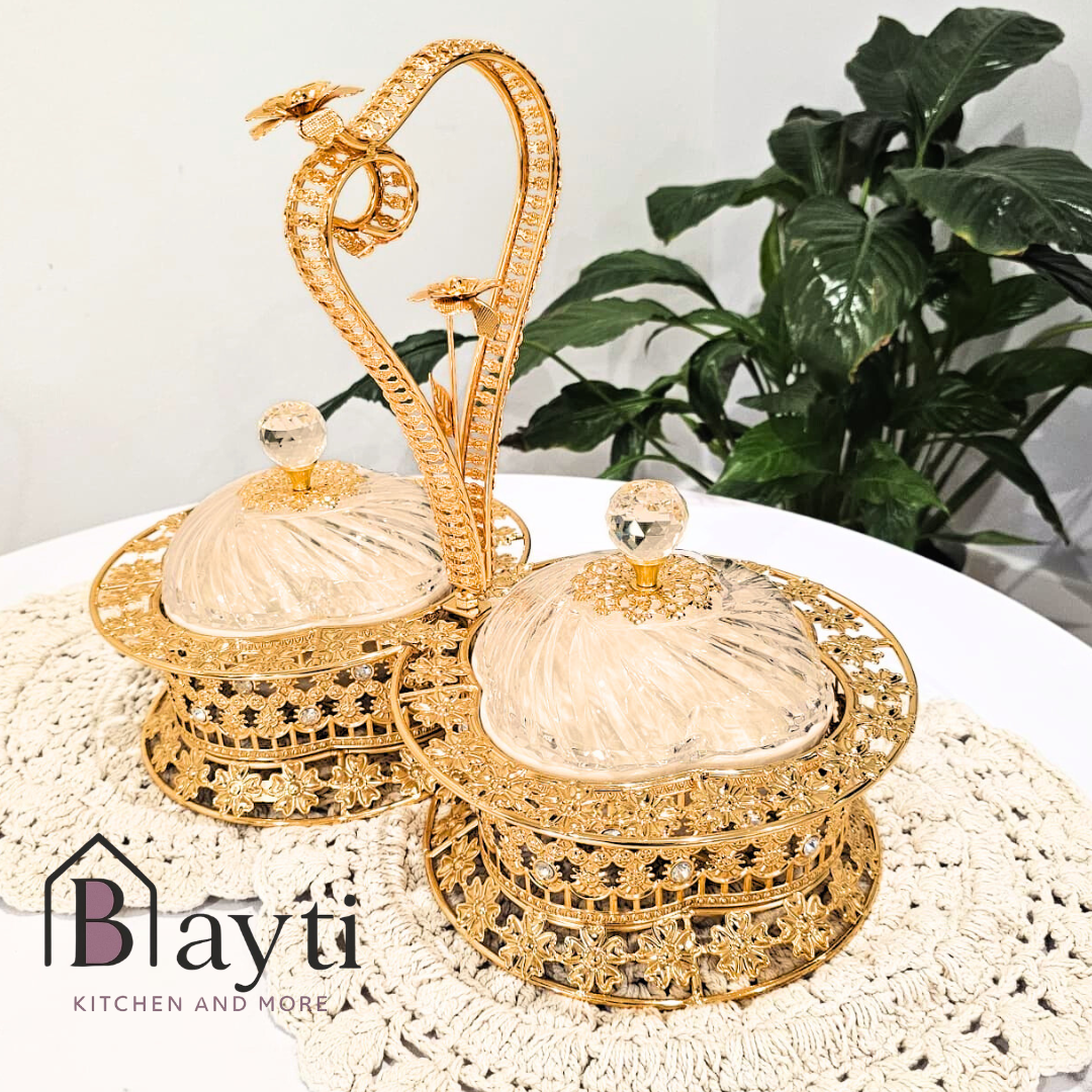 Bayti Luxury Serving Tray with Big Ceramic Bowls Removable Deep Bowls for Elegant Dining and Hosting