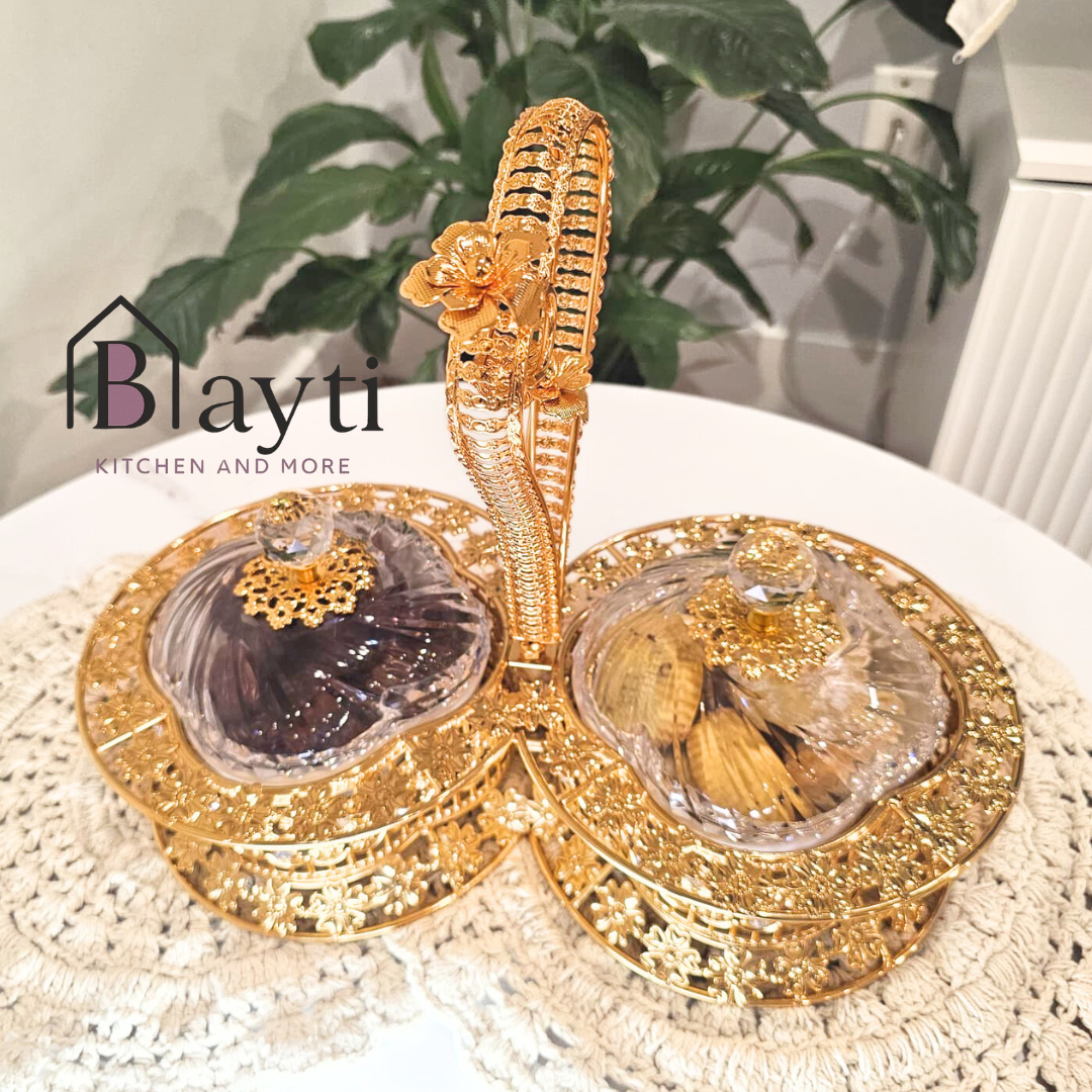 Bayti Luxury Serving Tray with Big Ceramic Bowls Removable Deep Bowls for Elegant Dining and Hosting