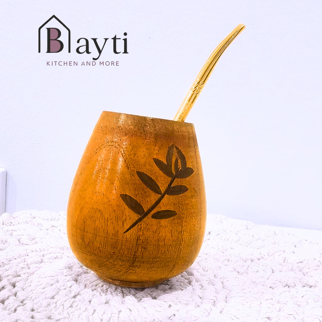 Bayti Wooden Mate Set with High-Quality Stainless Steel Pot and Wooden Cup for Authentic Gourmet Tea Includes 3 Sizes Wooden Tray Perfect for Tea Lovers