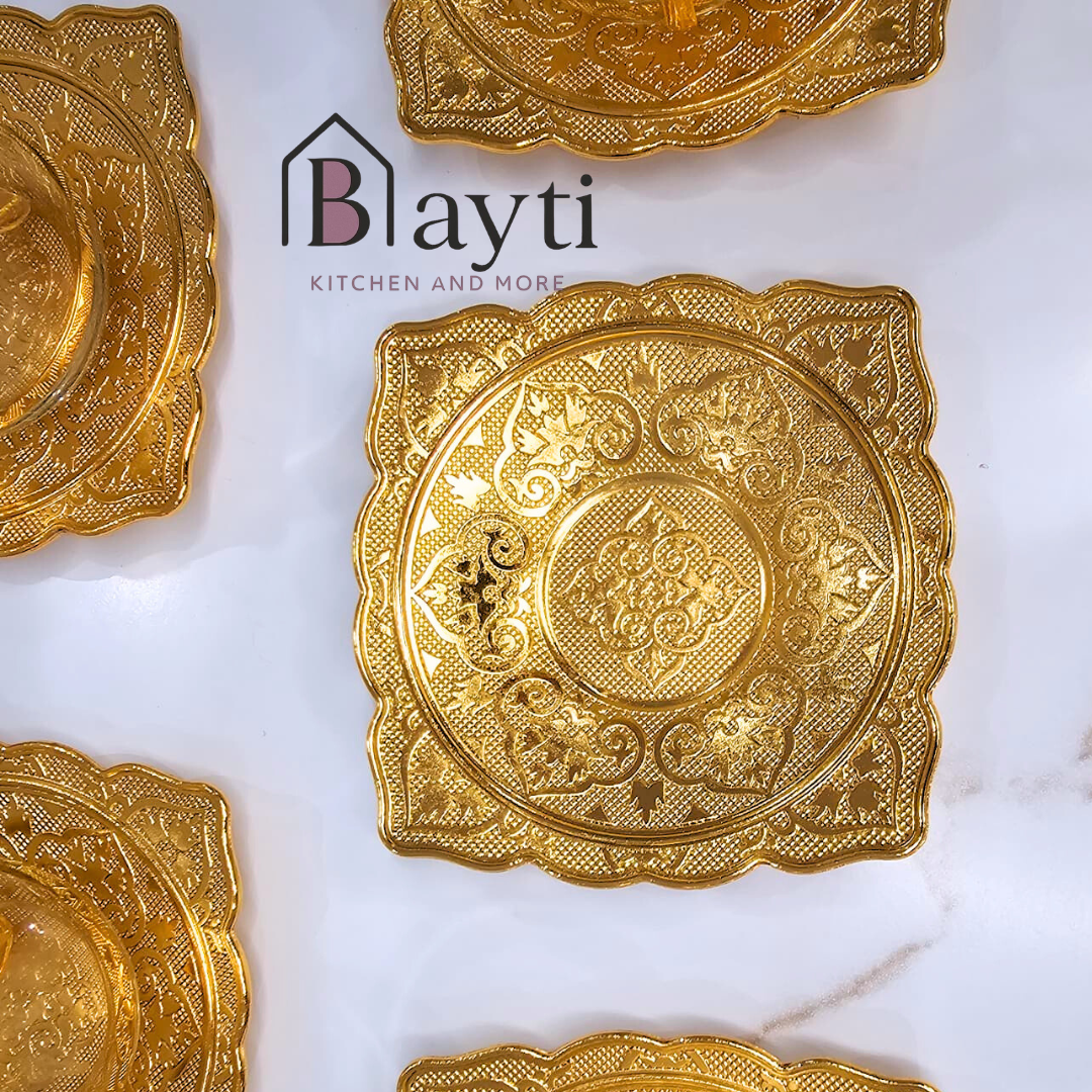 Bayti Turkish Arabic Tea Glasses Set of 6 Vintage Gold Plated Elegant Design for Teatime New Home Wedding Gift