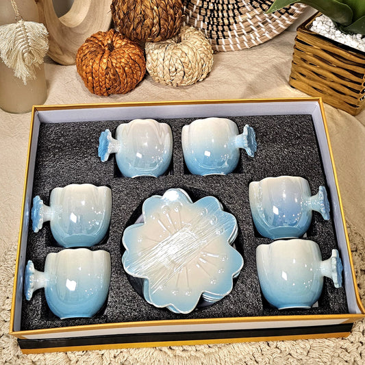 Luxury Pearl Tea & Coffee Cup Set – 6 Cups with Serving Plate