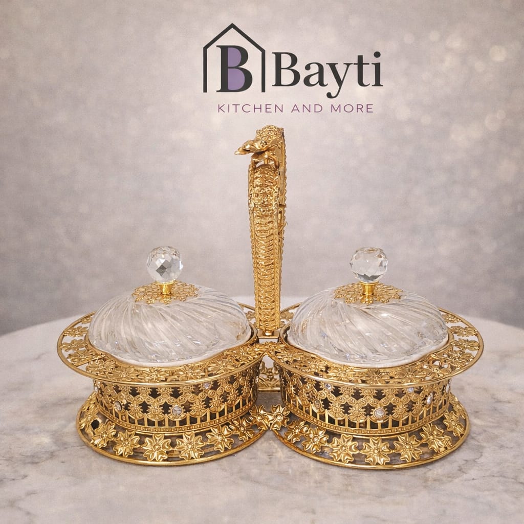 Bayti Luxury Serving Tray with Big Ceramic Bowls Removable Deep Bowls for Elegant Dining and Hosting