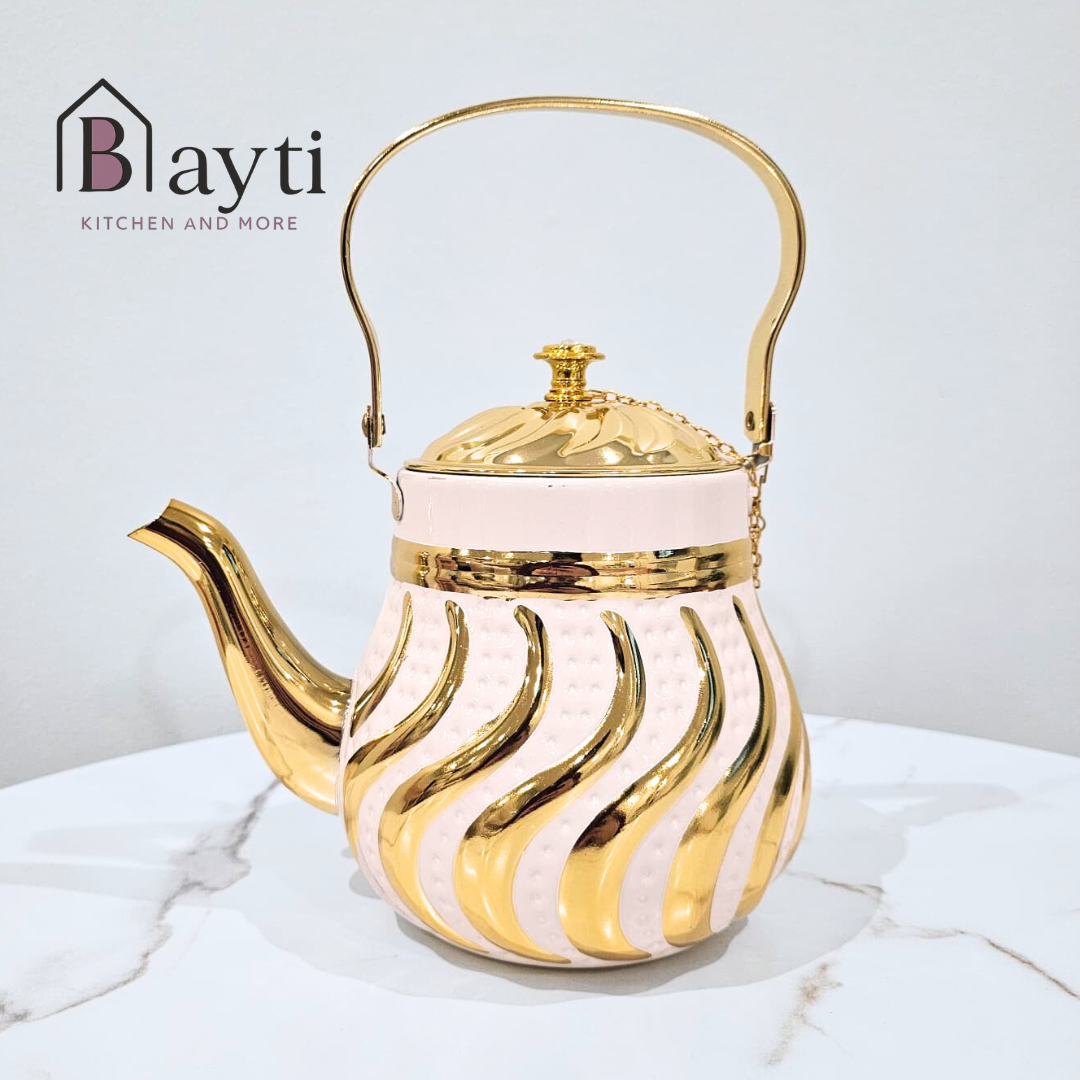 Bayti Premium Quality White and Gold Stainless-Steel Tea Pot 1.8L with Elegant Design and Durable Construction for Elegant Tea Brewing
