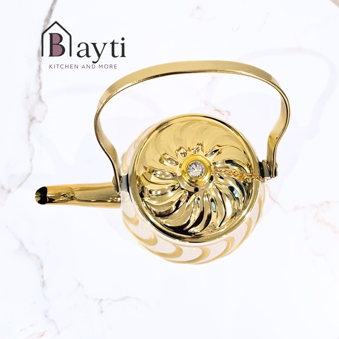 Bayti Premium Quality White and Gold Stainless-Steel Tea Pot 1.8L with Elegant Design and Durable Construction for Elegant Tea Brewing