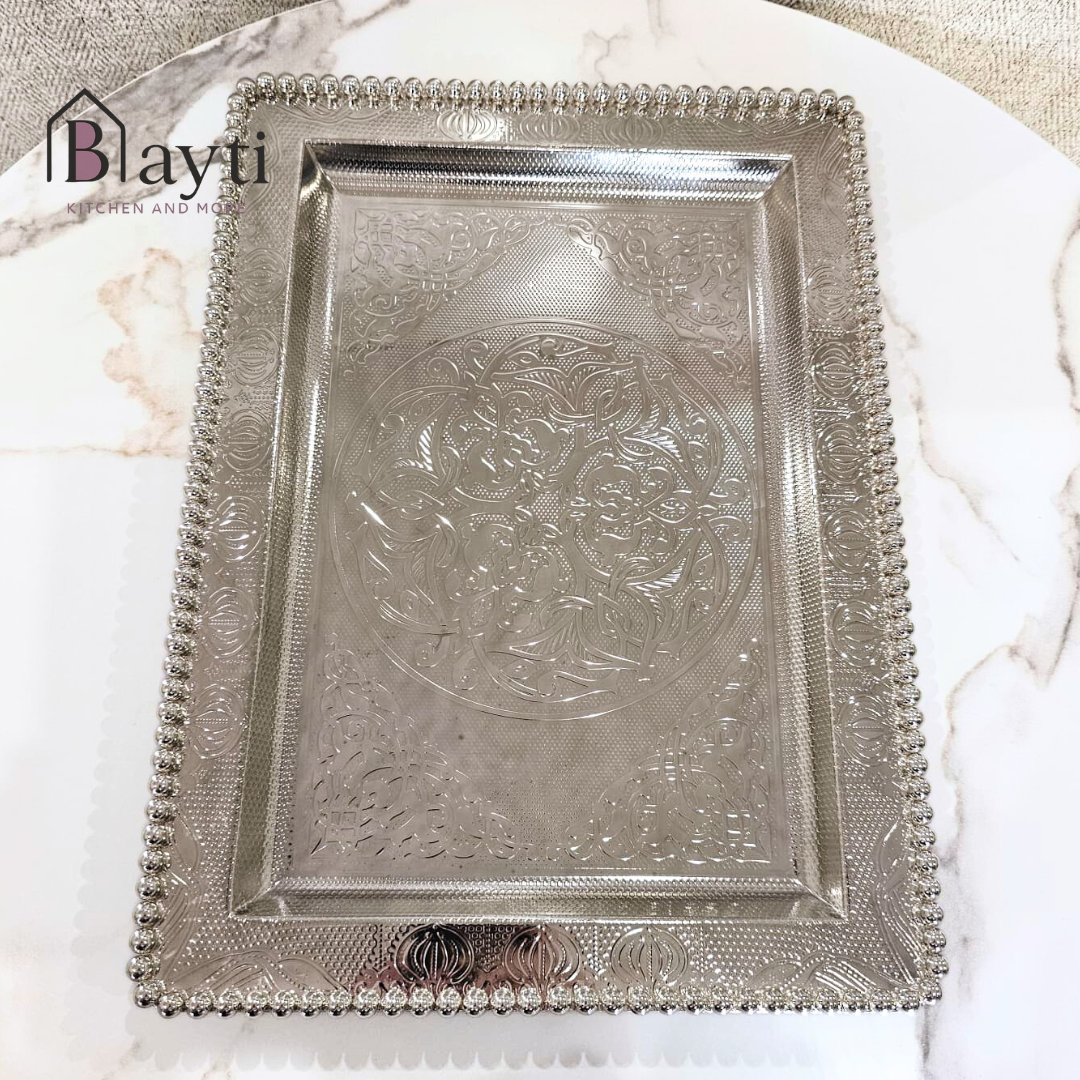 Bayti Luxury Silver Mate Set - 6 Pieces - 1.4L Kettle, 3 Sugar Pots, Heavy Tray with Double Glass Cup - Super High Quality, Elegant Finish