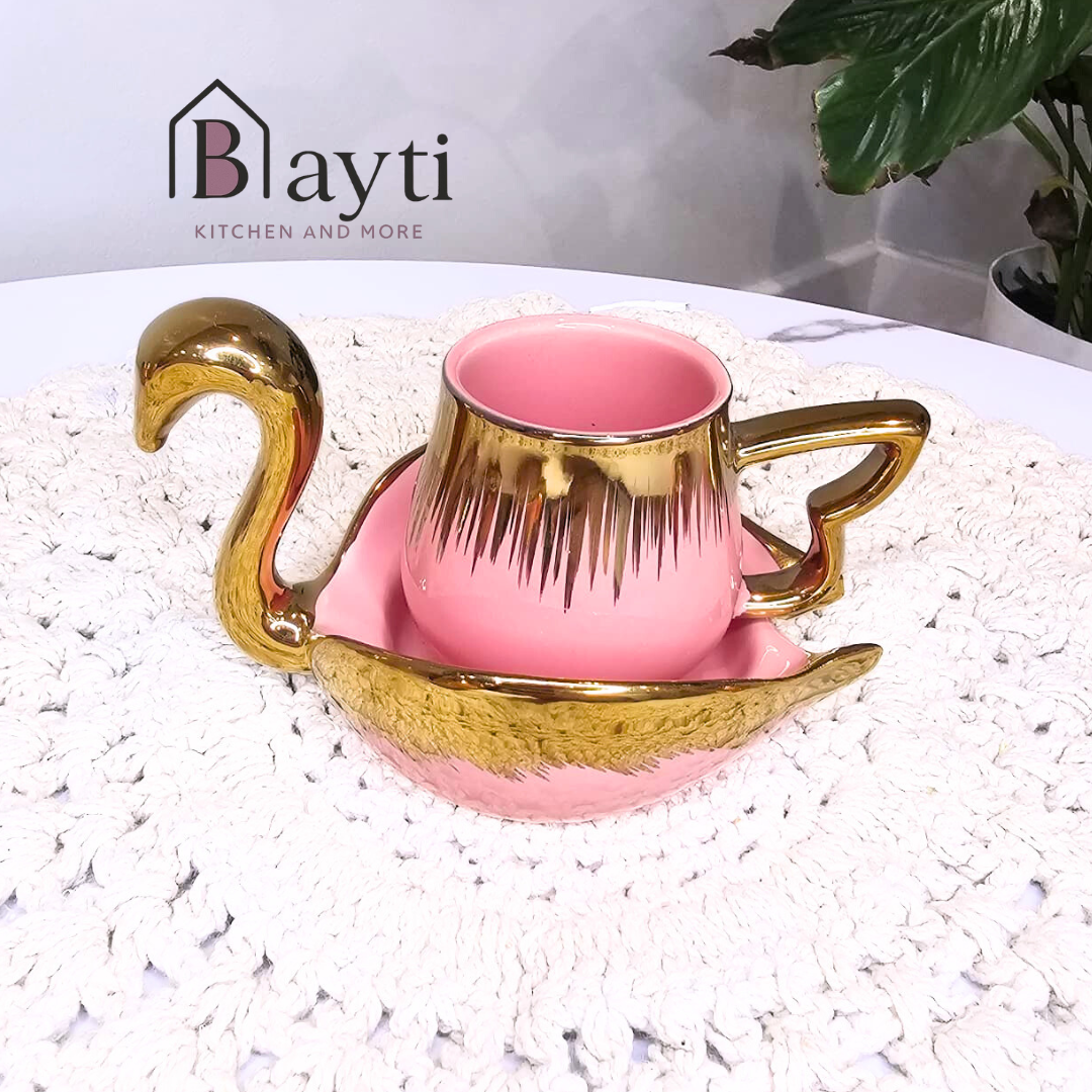 Bayti Luxury Rose Gold Coffee Cups Set of 6 with Elegant Swan Design and Gold Trim for Elegant Dining Perfect for Special Occasions