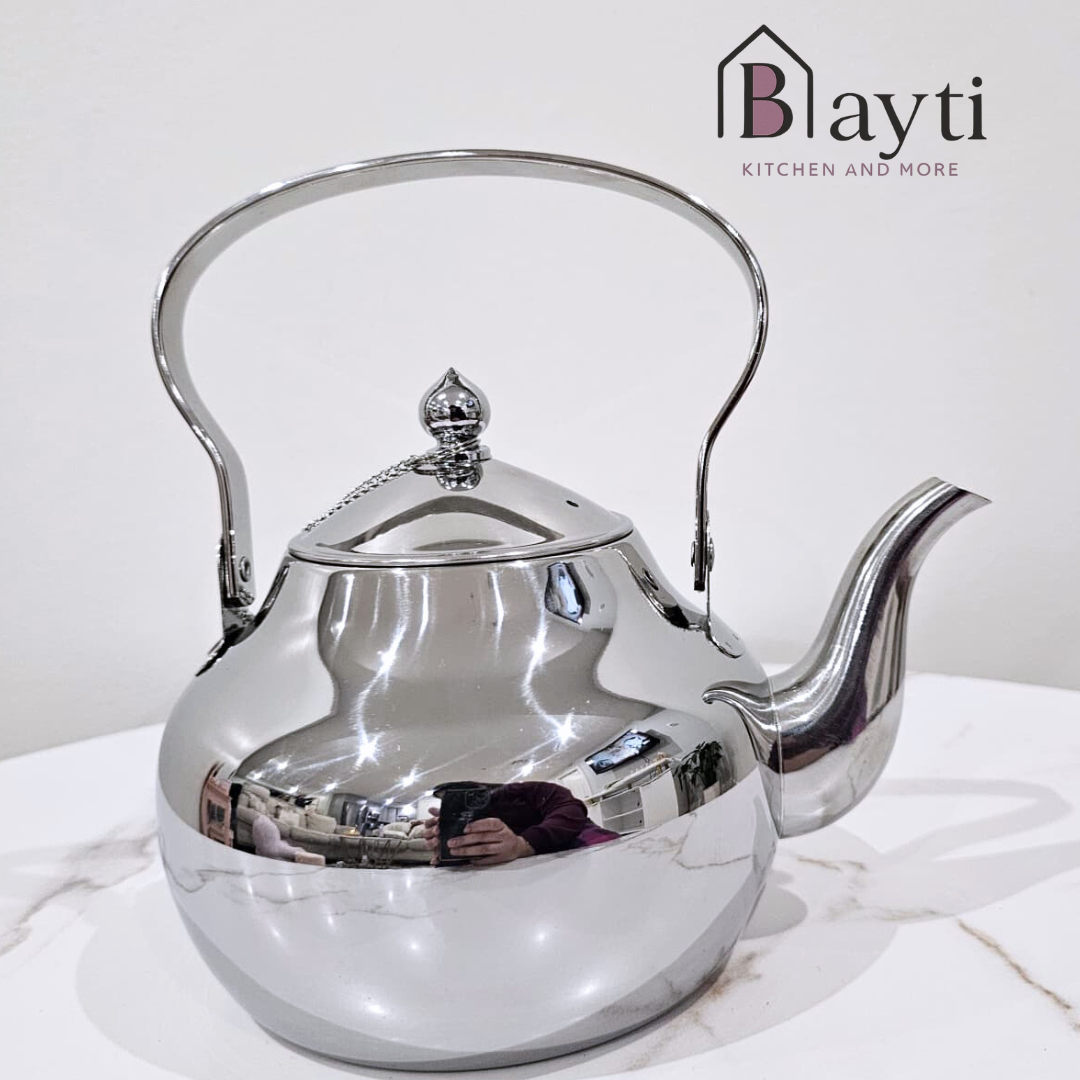 Bayti Luxury Silver Mate Set - 6 Pieces - 1.4L Kettle, 3 Sugar Pots, Heavy Tray with Double Glass Cup - Super High Quality, Elegant Finish