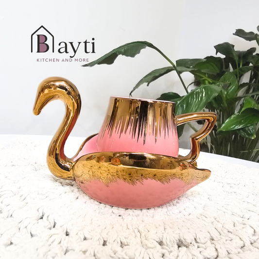 Bayti Luxury Rose Gold Coffee Cups Set of 6 with Elegant Swan Design and Gold Trim for Elegant Dining Perfect for Special Occasions
