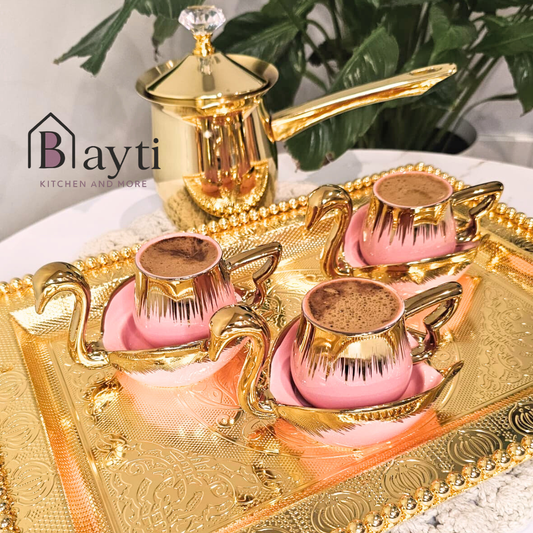 Bayti Luxury Rose Gold Coffee Cups Set of 6 with Elegant Swan Design and Gold Trim for Elegant Dining Perfect for Special Occasions