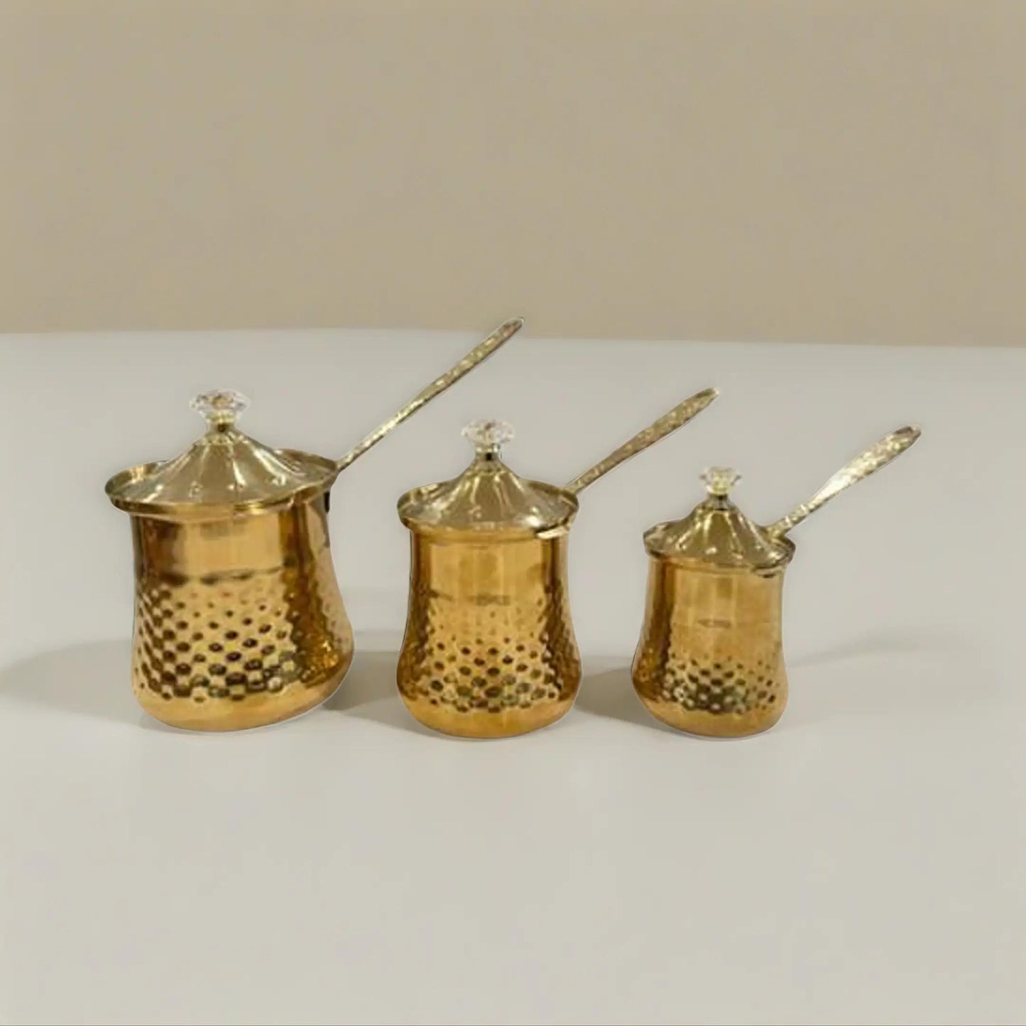 Bayti Stainless Steel Turkish Coffee Pot Set of 3 colors options Copper, gold, silver Color Finish with Elegant Design Durable Construction for Coffee Lovers