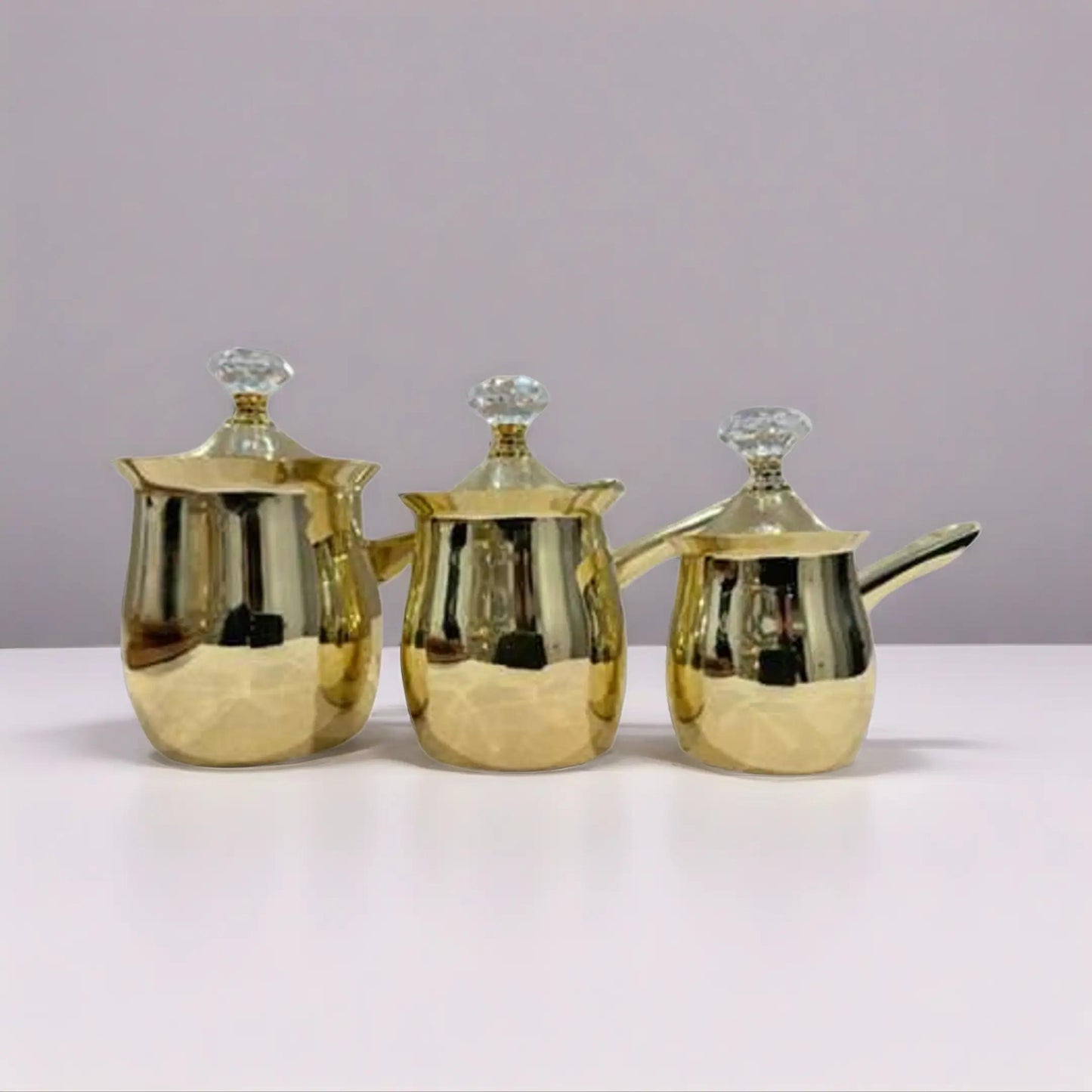 Golden Stainless Steel Coffee Pot Set of 3 with lids for Easy Brewing